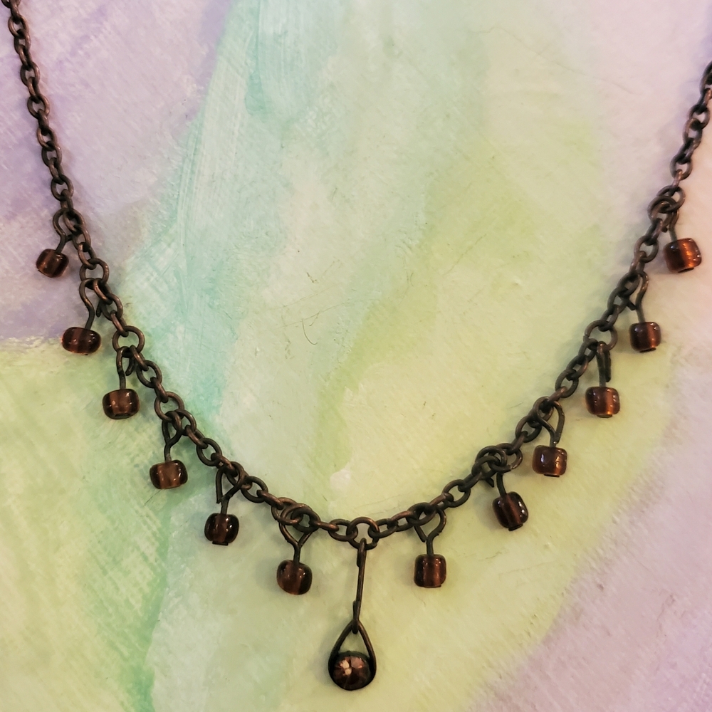 Amber Glass Bead Bib Necklace VIntage Style